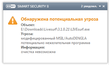 Potenziale minaccia rilevata da ESET NOD32