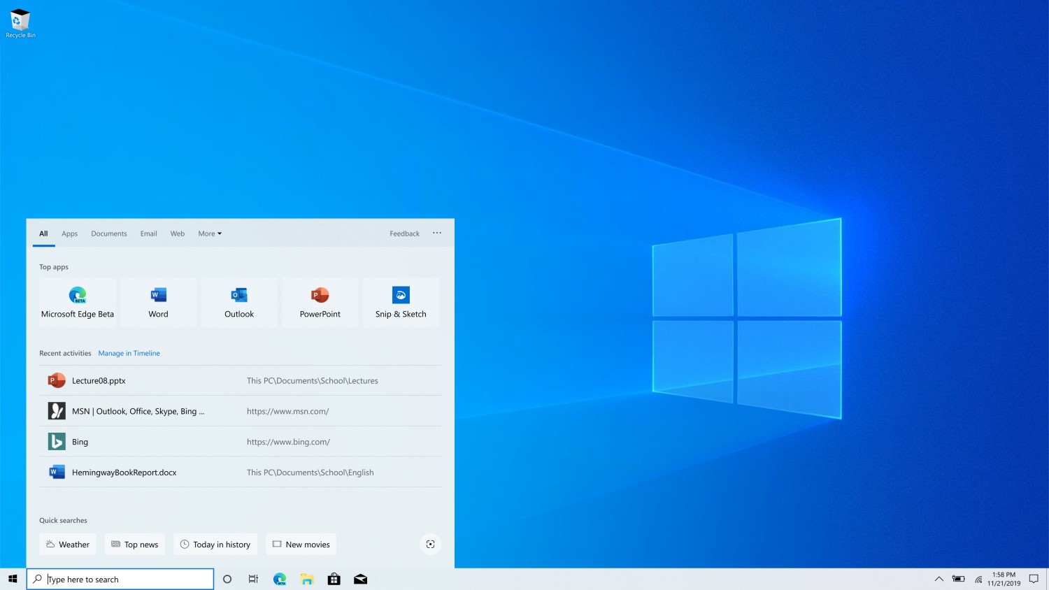 Funzione di ricerca visiva per Windows 10