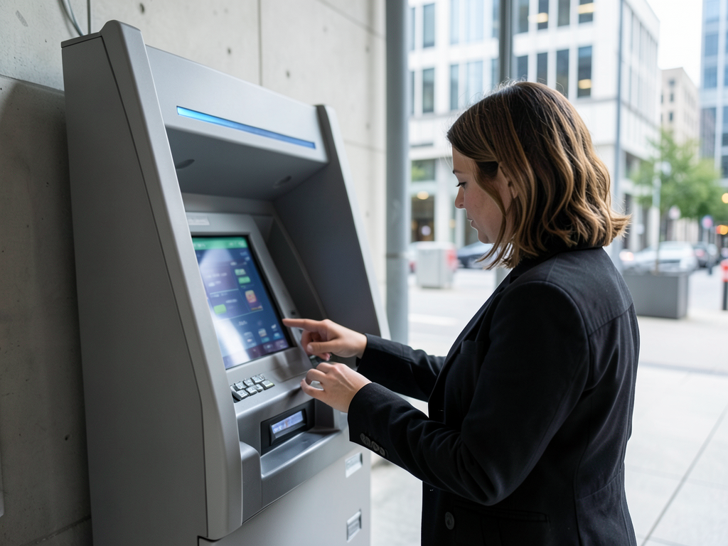 Persona davanti a un ATM per bitcoin