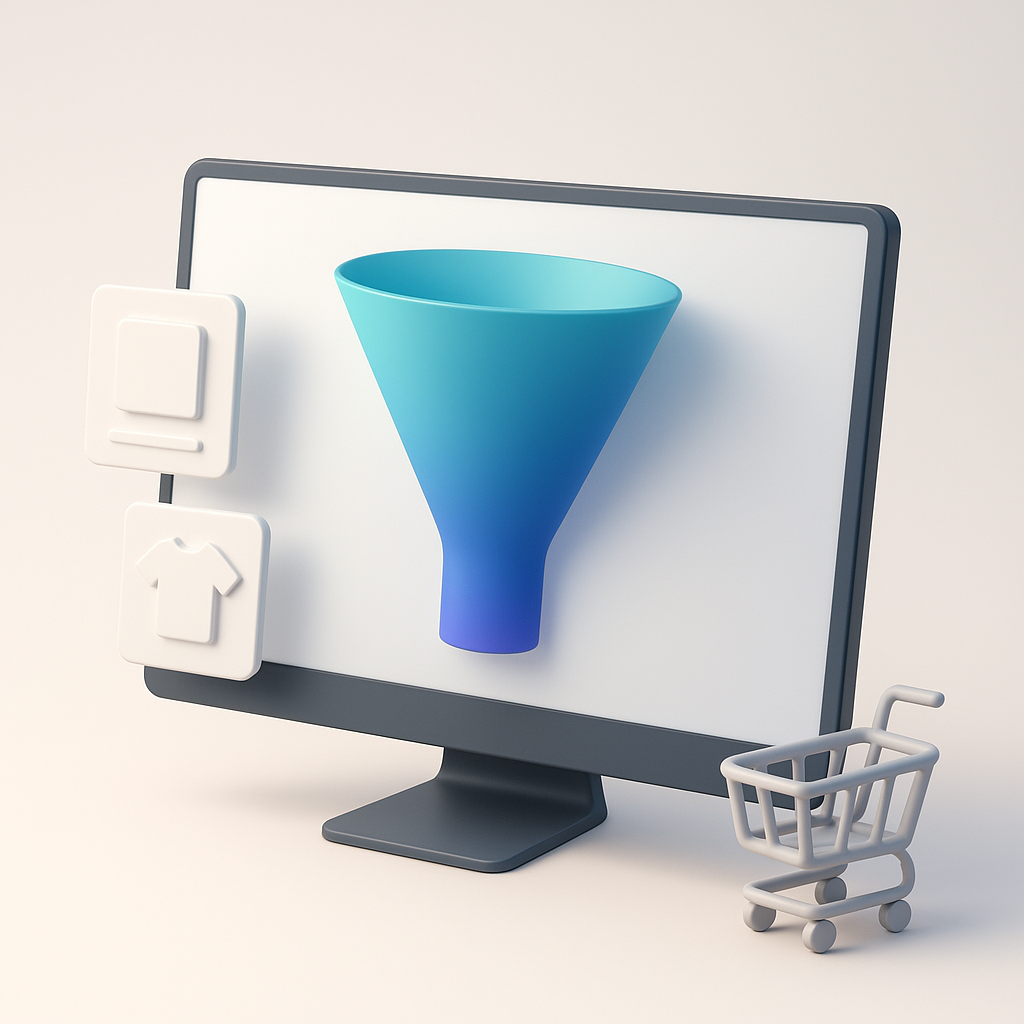 Schema del funnel di vendita di un e‑commerce su schermo