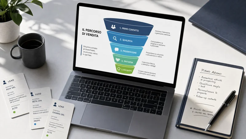 Schema di un funnel di vendita su una scrivania
