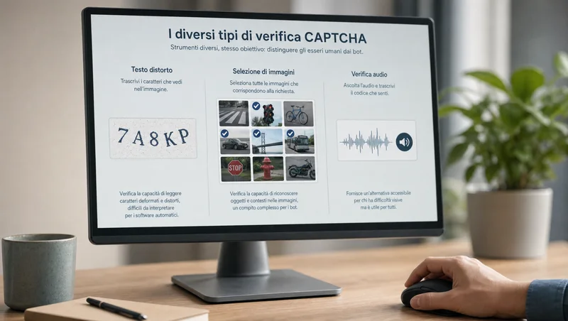 Diversi tipi di CAPTCHA sullo schermo