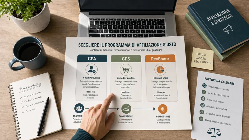 Dashboard per scegliere un programma di affiliazione