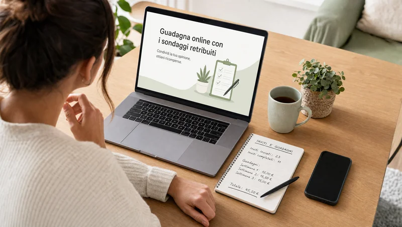 Persona che compila un sondaggio retribuito online