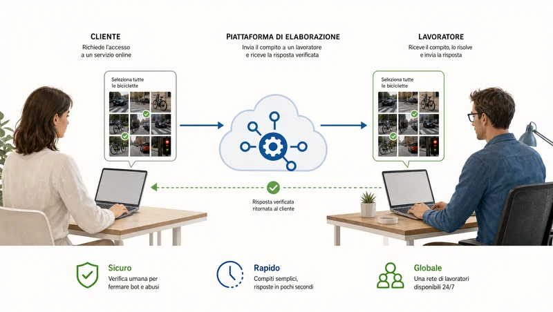 Flusso tra piattaforma e lavoratore CAPTCHA