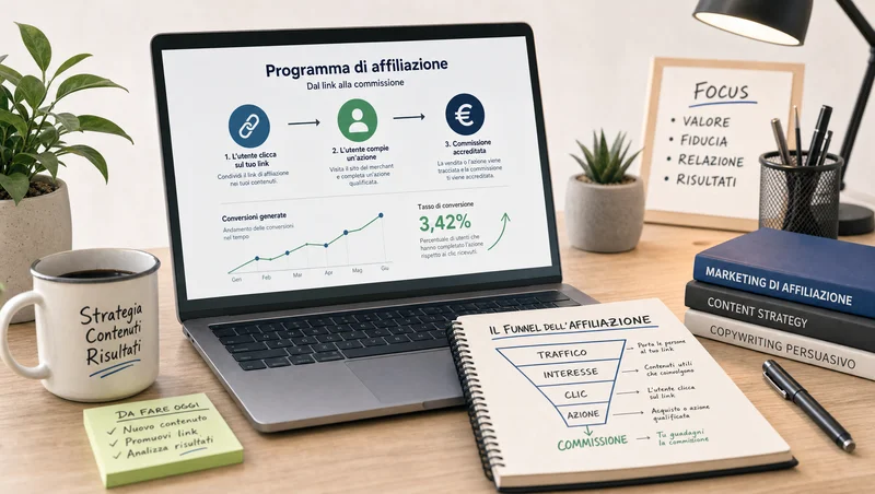 Schema di un programma di affiliazione su una schermata di lavoro