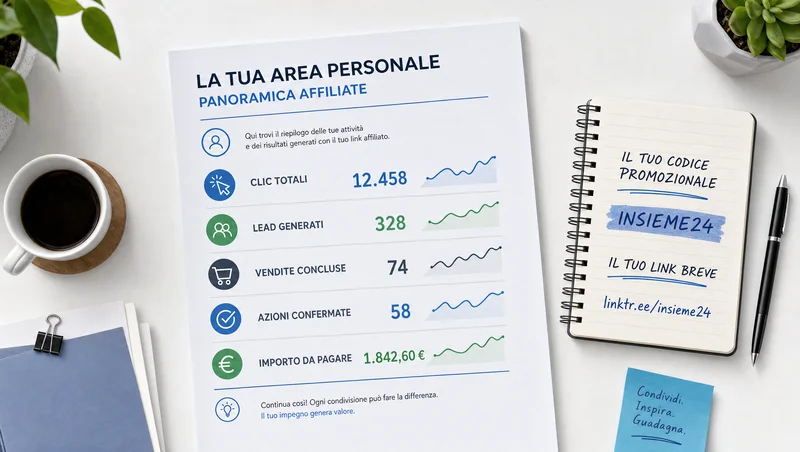 Dashboard dell'affiliato con statistiche sui clic