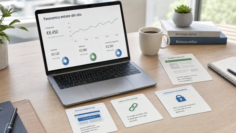 Dashboard di monetizzazione del sito sulla scrivania