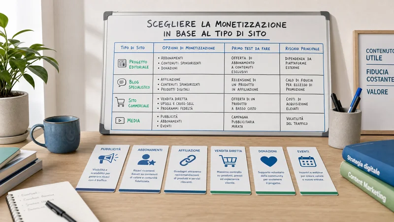 Matrice per scegliere la monetizzazione in base al tipo di sito