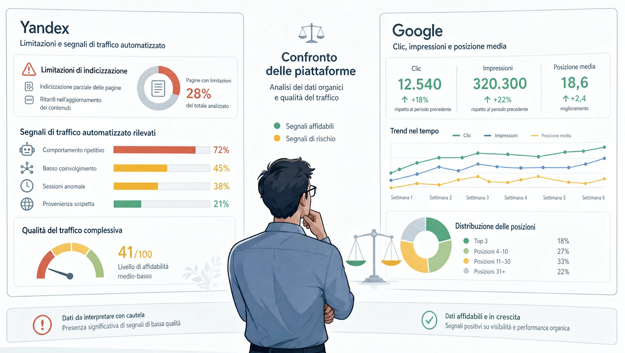 confronto tra i dati di Yandex e Google