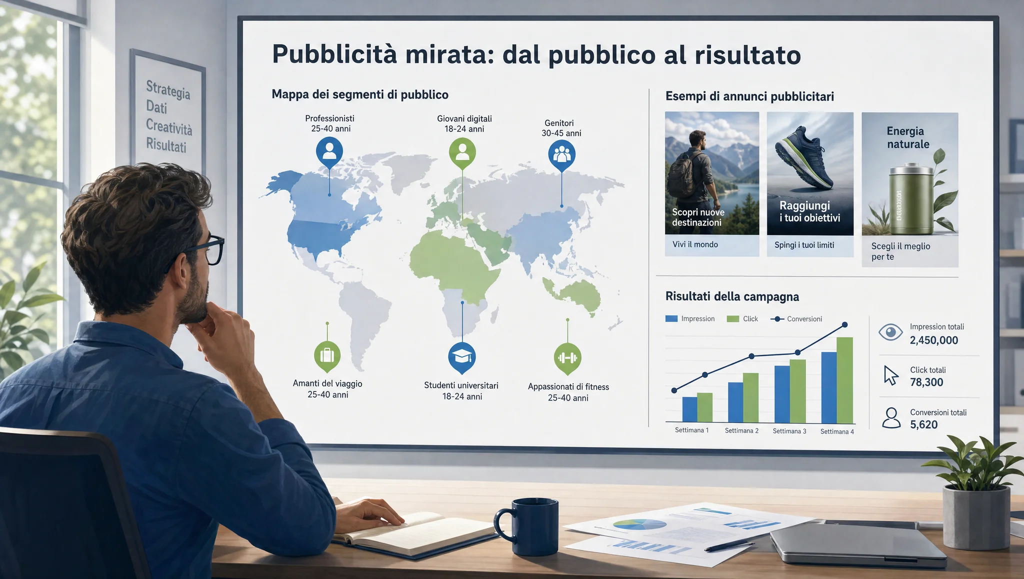 Un esperto di marketing analizza i segmenti di pubblico di una campagna pubblicitaria