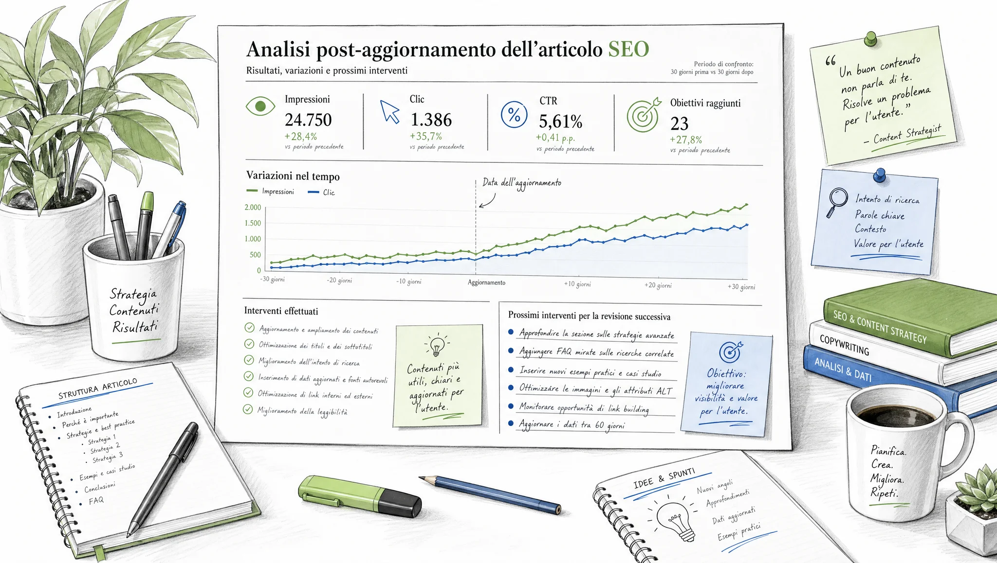 Analisi delle prestazioni dopo l'aggiornamento di un testo SEO