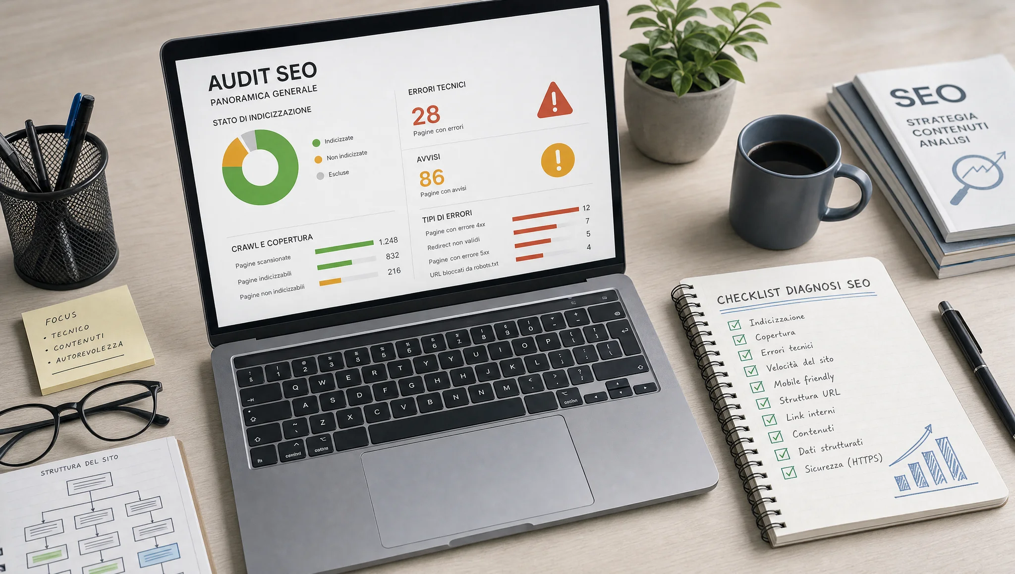 report di audit SEO su una scrivania