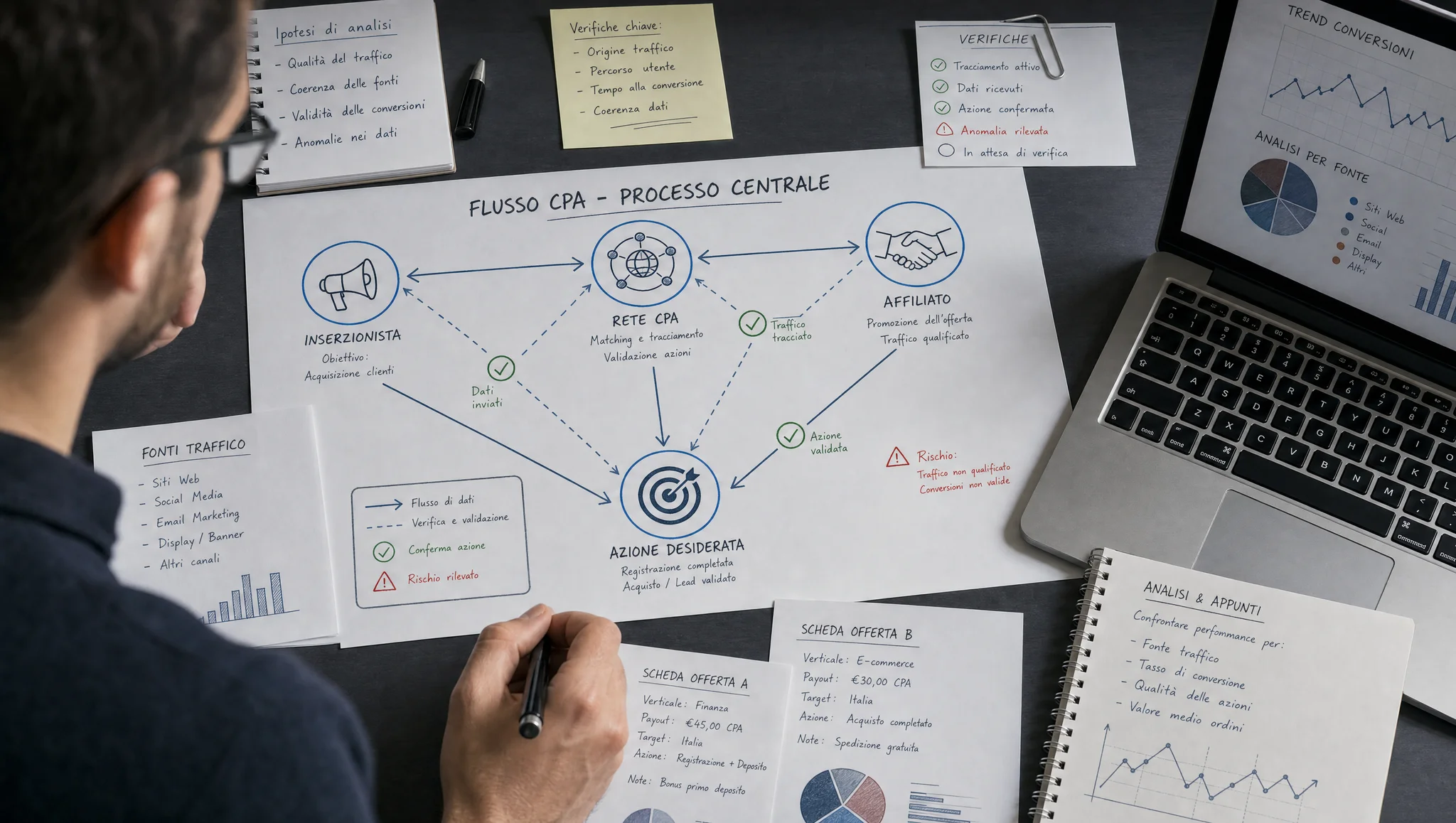 schema di funzionamento di una rete CPA su una scrivania