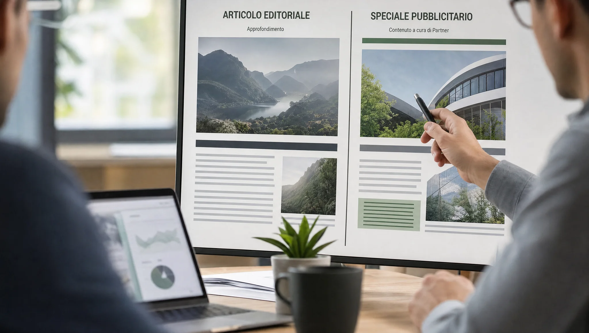 confronto tra un articolo editoriale e un contenuto di pubblicità nativa