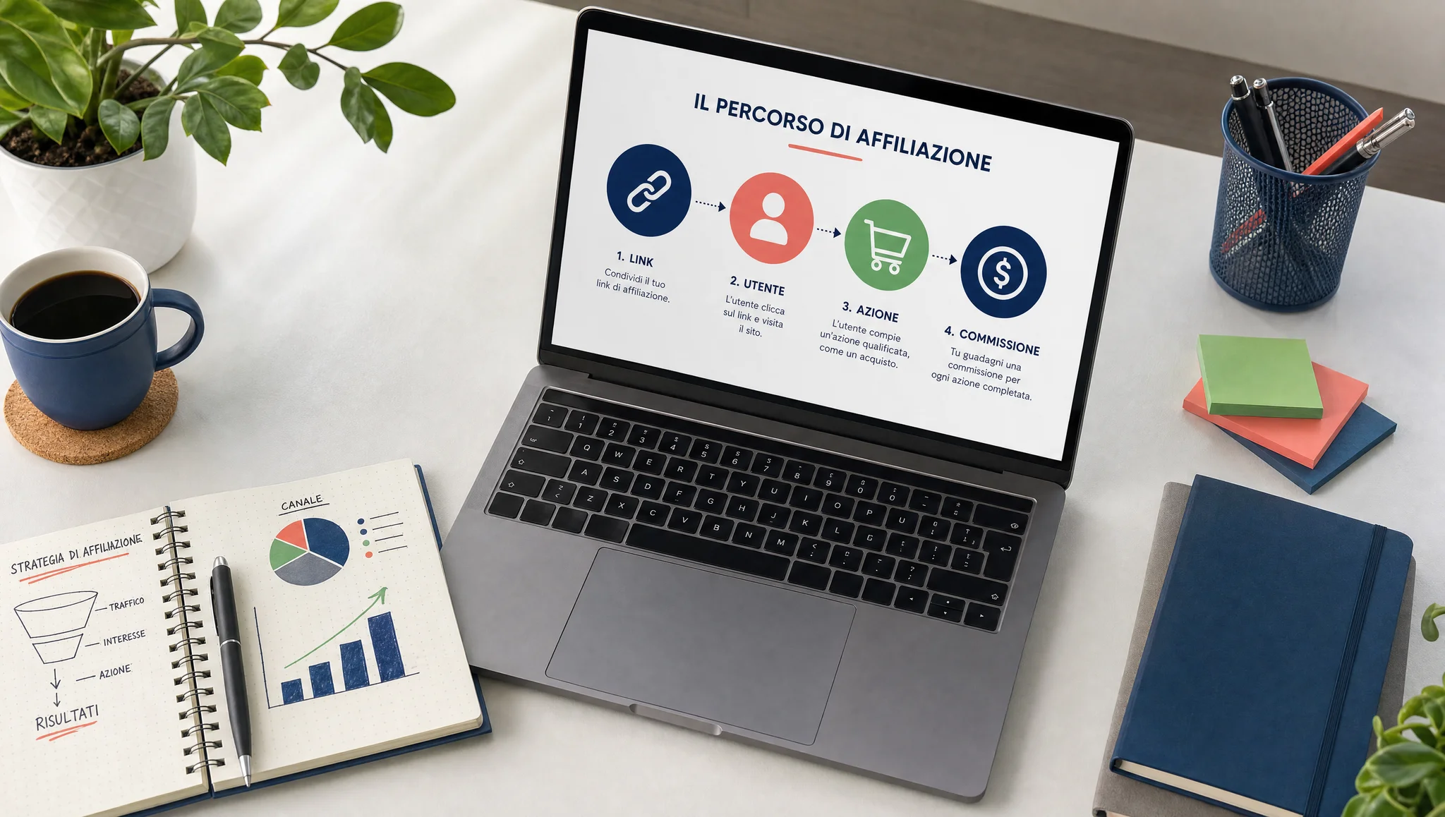schema del marketing di affiliazione su una scrivania