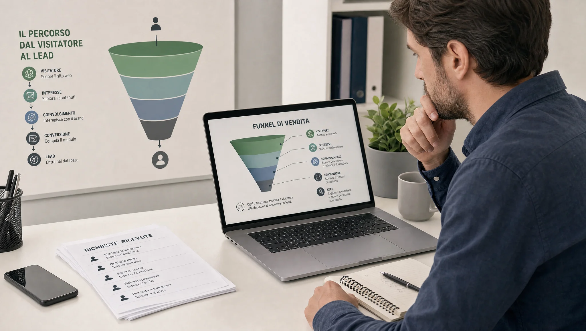 Funnel dei lead su una scrivania