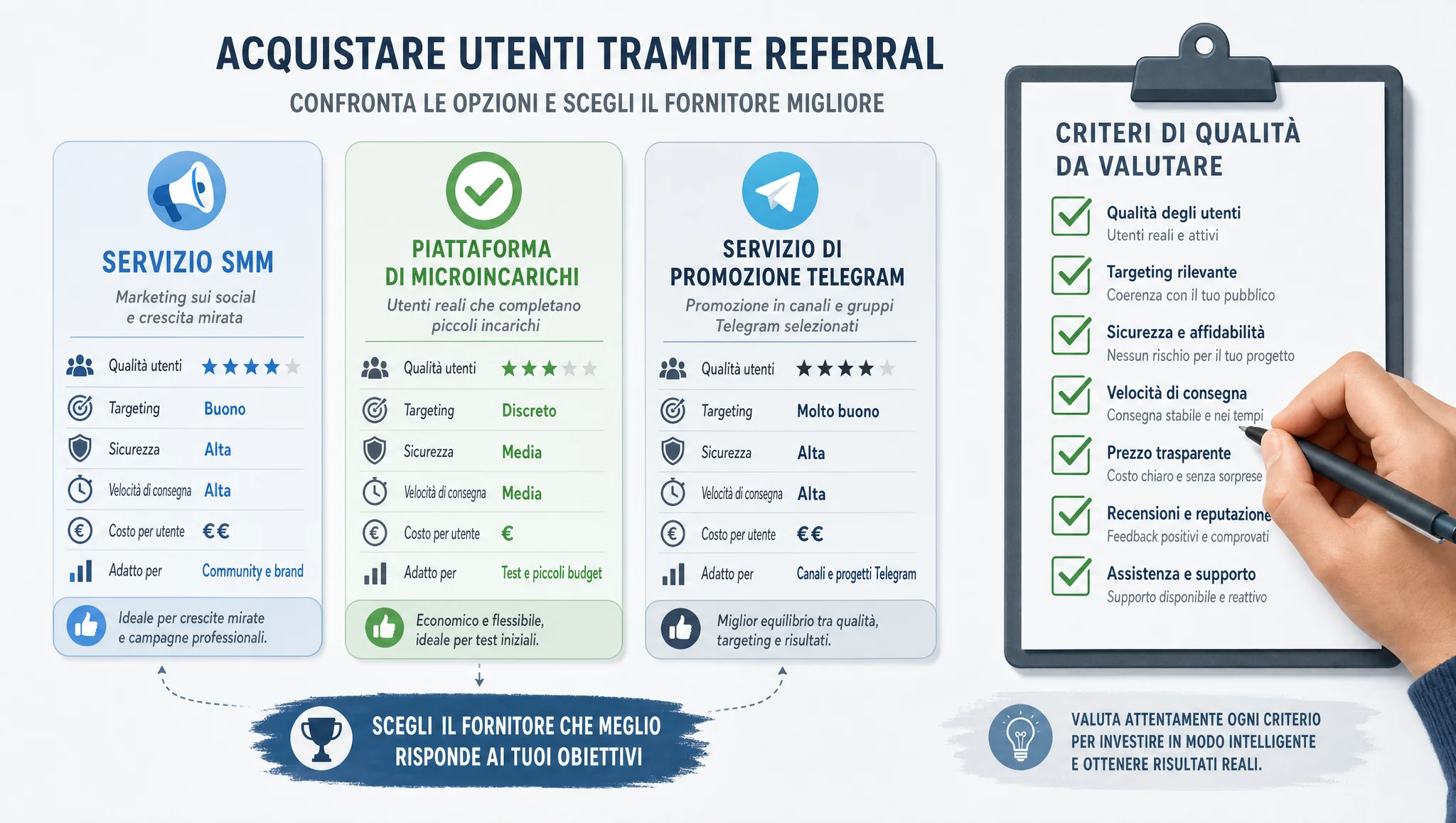 Scelta di un servizio per acquistare utenti tramite referral