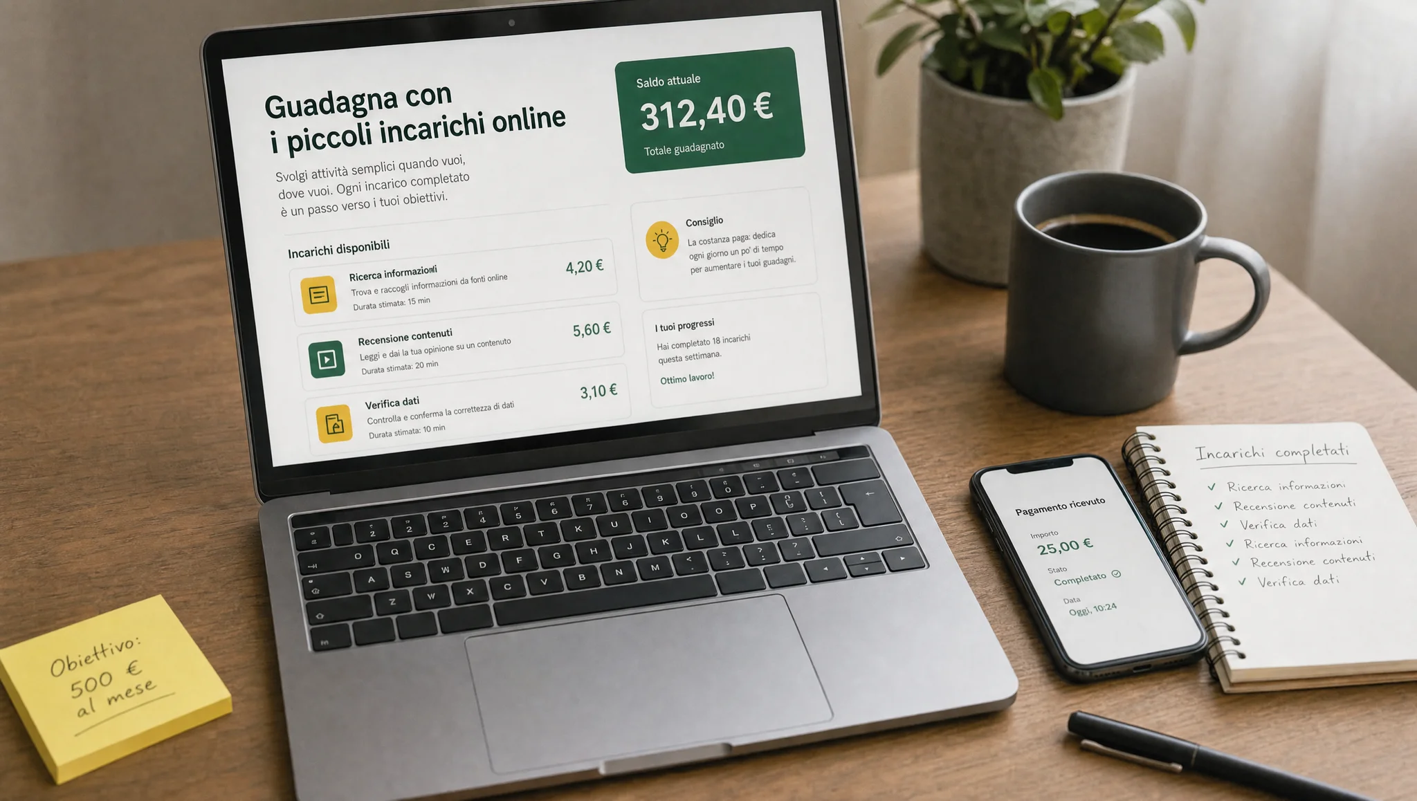 Scrivania di casa con incarichi online