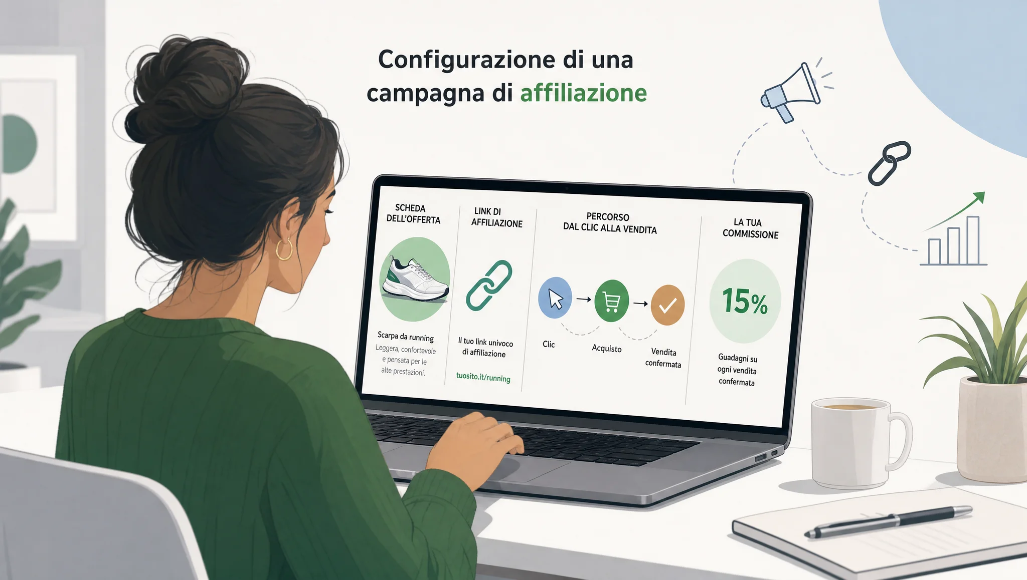 Schema di una campagna di affiliazione su uno schermo di lavoro