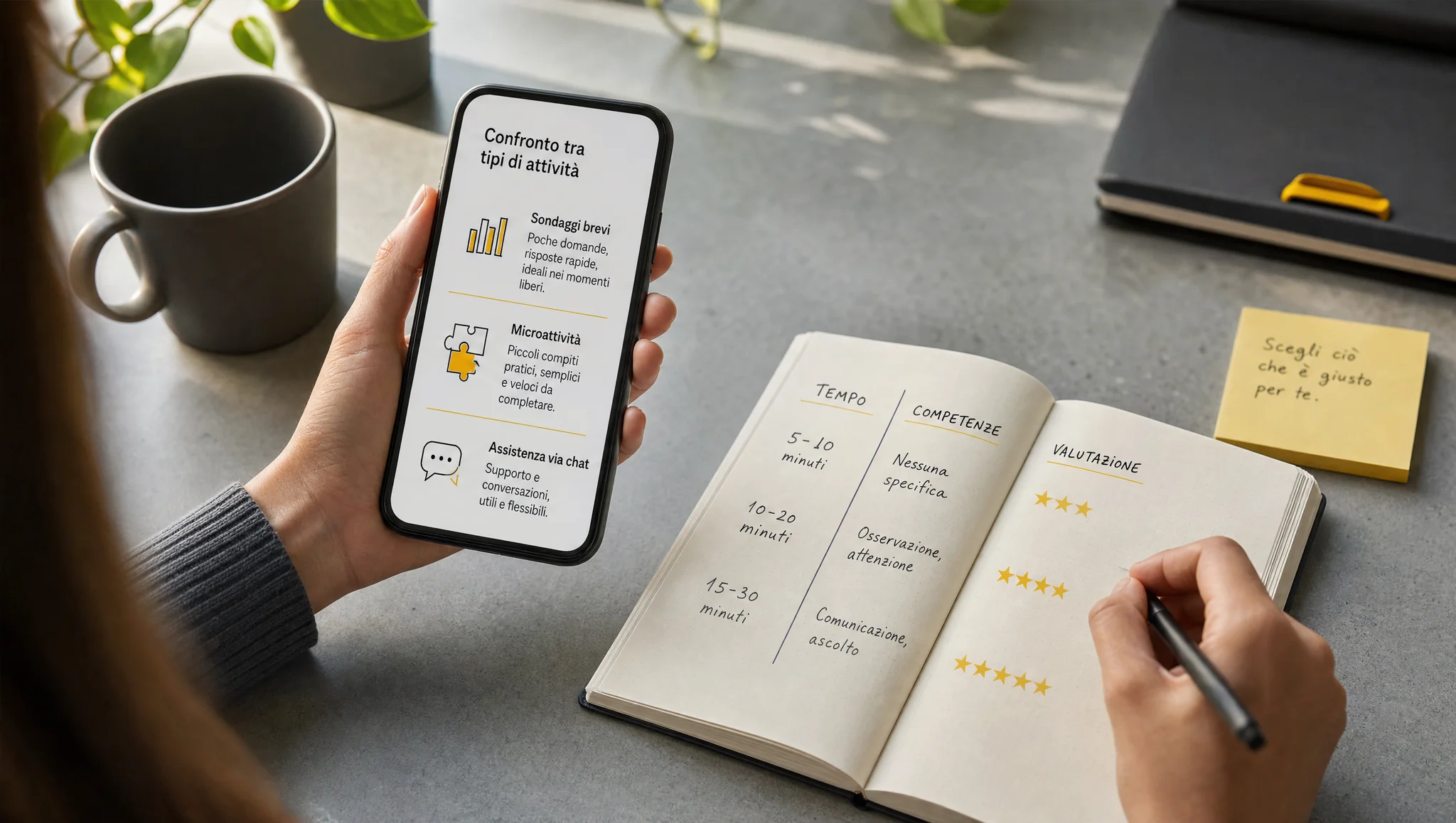 confronto tra diversi lavori da svolgere con lo smartphone