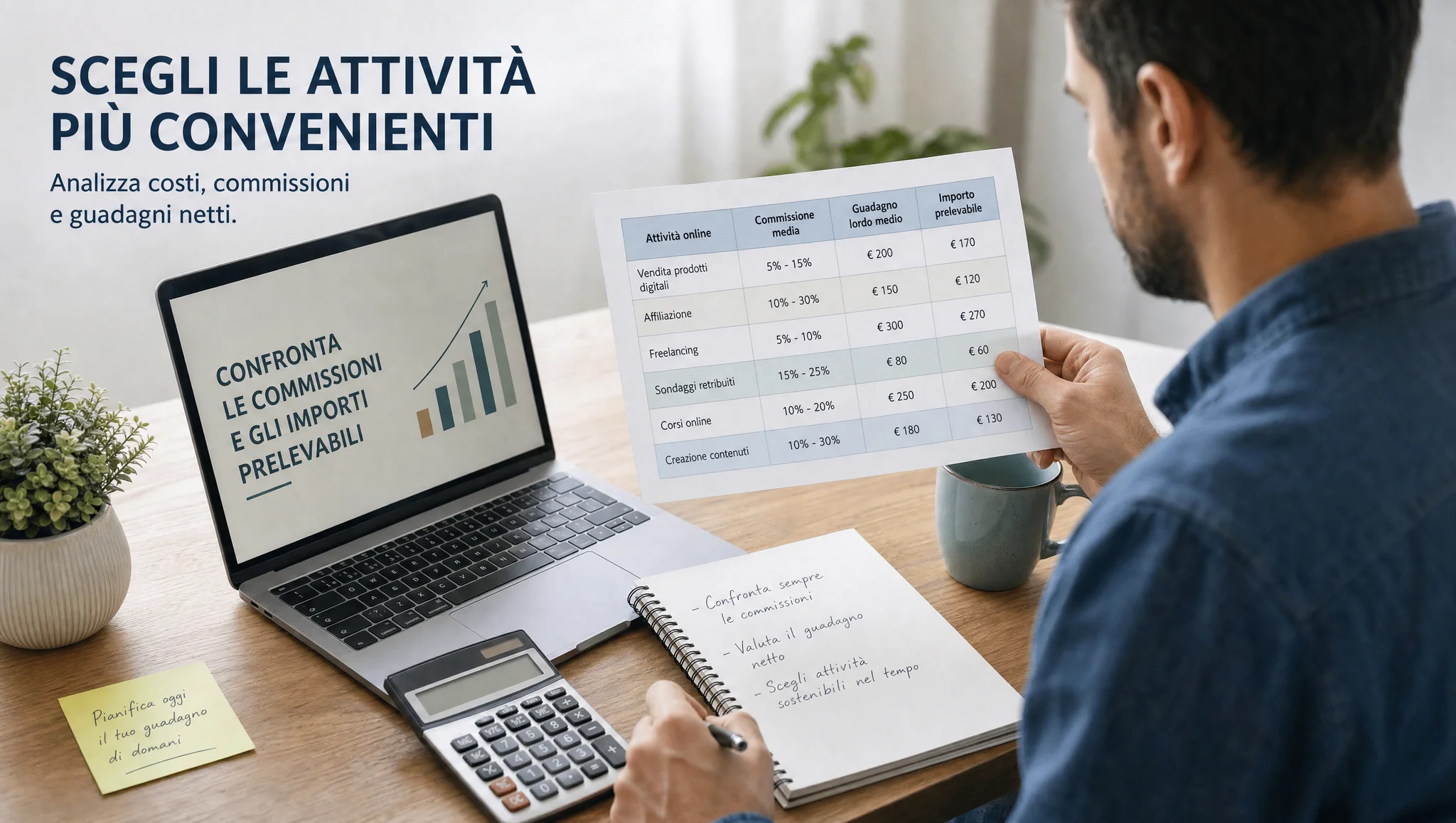 Confrontare i guadagni e le commissioni delle attività online