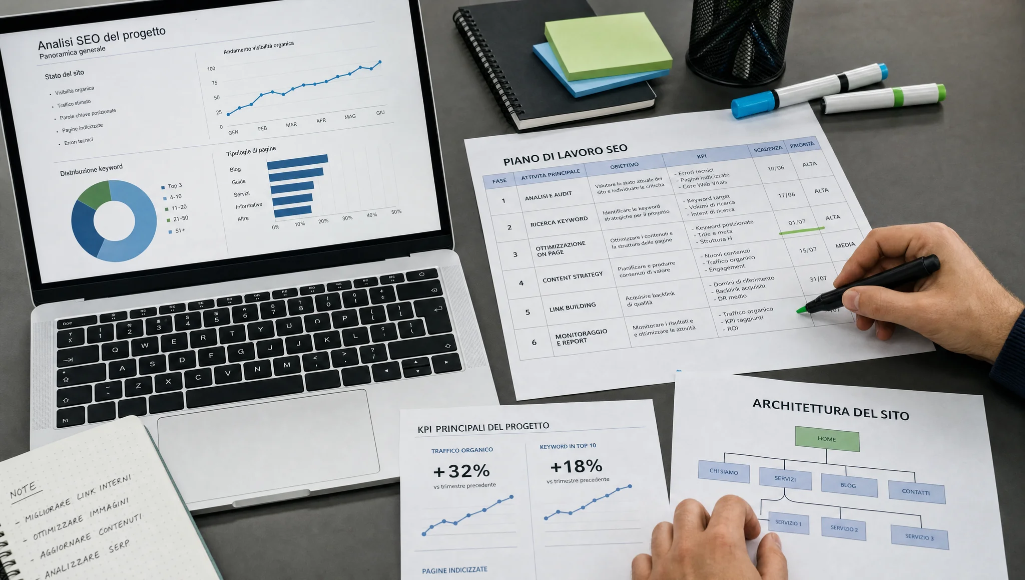 Analisi di una proposta SEO su una scrivania